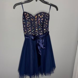 Glitter & Bead Dress Navy Blue